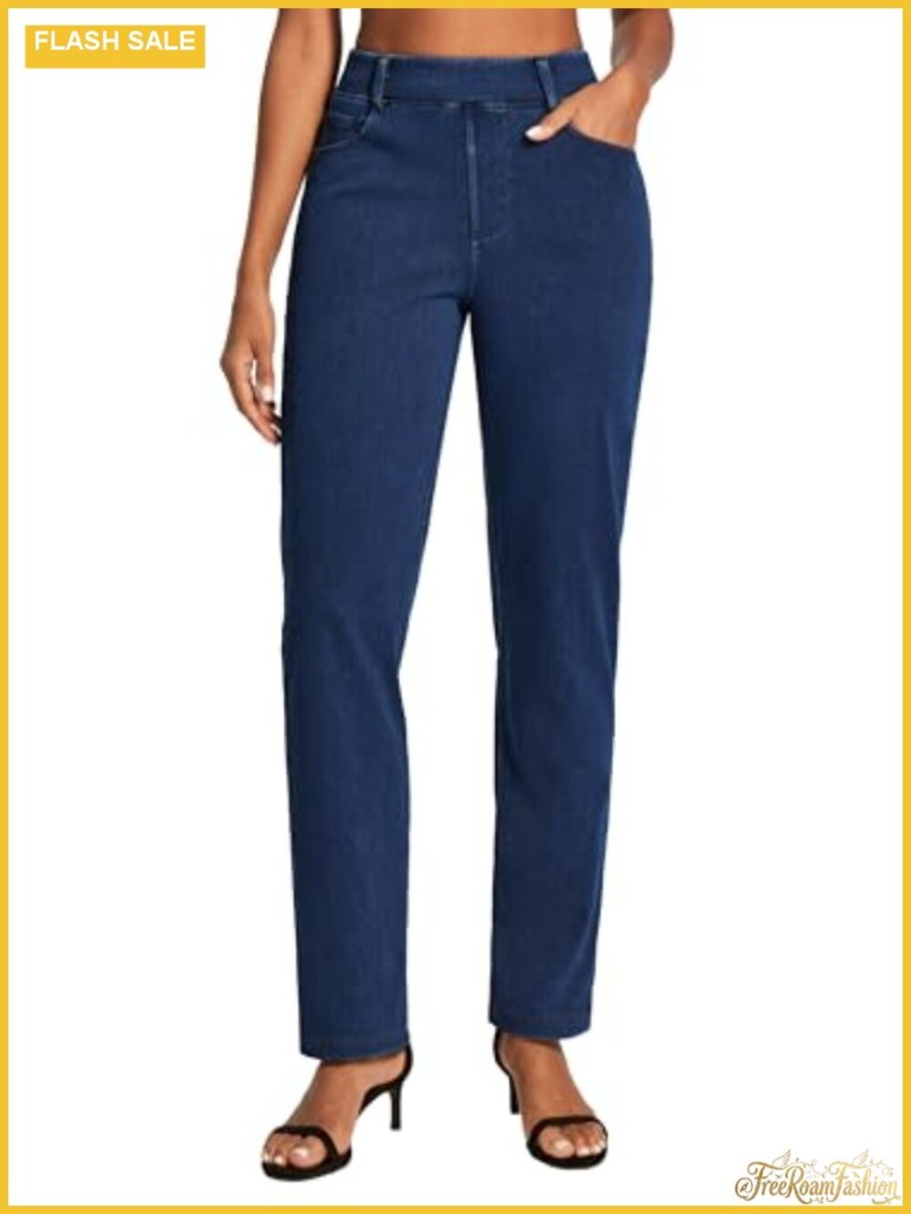 Stretchy Straight Leg Pull On High Waisted Women's Jeans